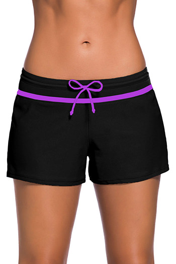 Violet Strap Trim Black Women Swim Boardshort