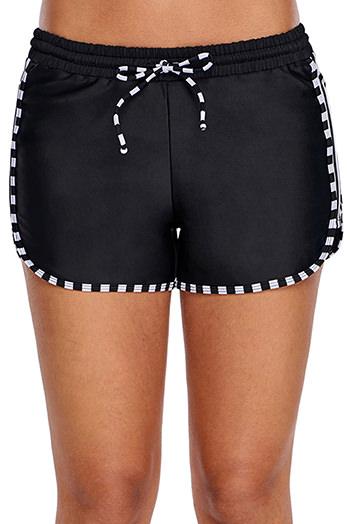 Zebra Striped Detail Black Boxer Short Swim Bottom