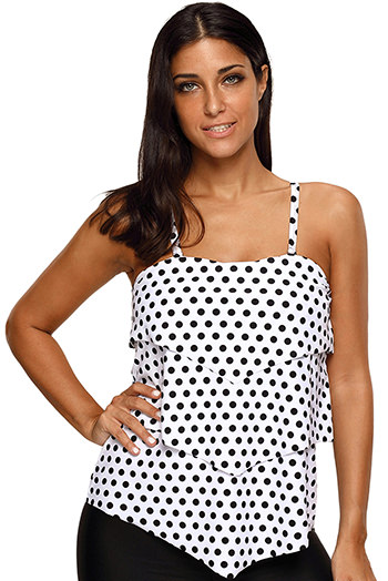 Retro Polka Dot Ruffle Halter Tankini Top