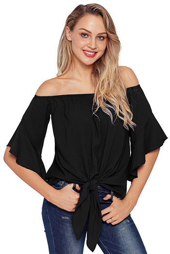 Black Off The Shoulder Knot Front Top