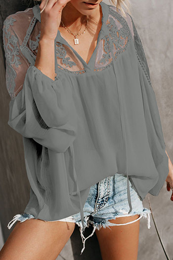 Gray Formal Invitation Lace Blouse