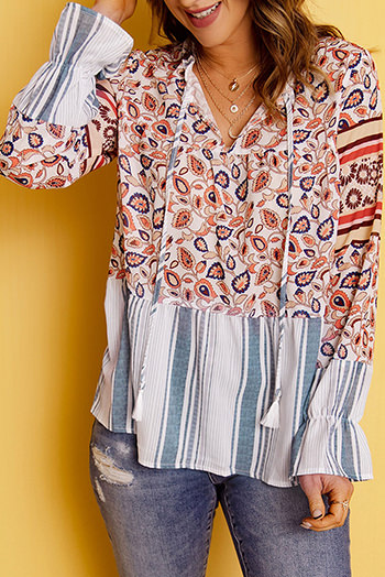 Multicolor Loose Fit Floral Striped Blouse