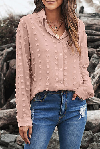 Long Sleeve Button Fuzzy Polka Dot Shirt