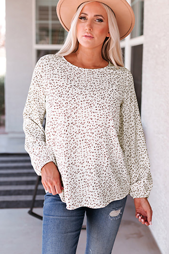 Leopard Crew Neck Long Sleeve Blouse