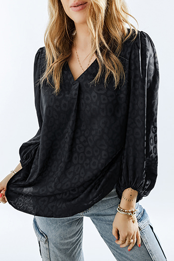 Black V Neck Leopard Pattern Blouse