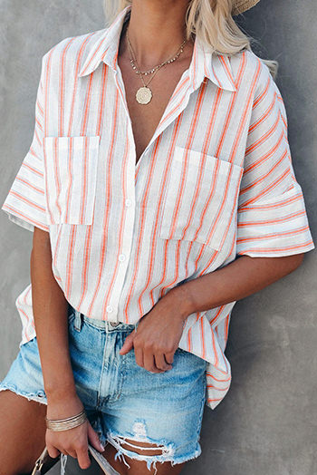 Orange Pocketed Striped Shirt