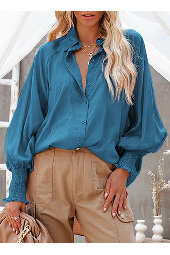 Blue Billowy Sleeves Pocketed Shirt