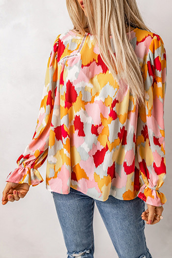 Multicolor Abstract Printed Long Sleeve Blouse