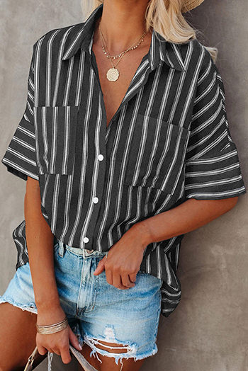 Black Pocketed Striped Shirt