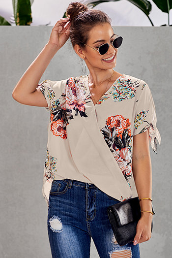 Apricot Floral Twist Top