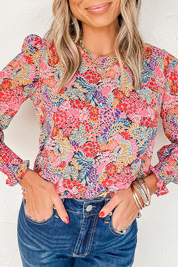 Multicolor Puff Sleeve Floral Blouse