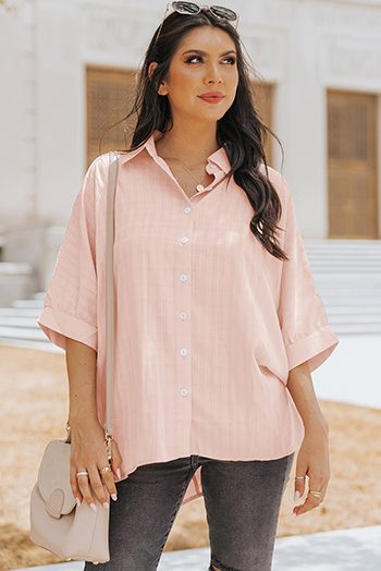 Pink Button Front Dolman Sleeves Shirt