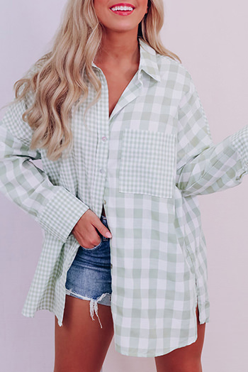 Green Mix Checked Patchwork Long Sleeve Shirt