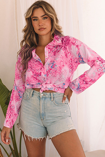 Rose Baroque Floral Roll-tab Sleeve Shirt