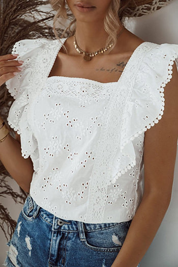 White Square Neck Ruffle Sleeve Blouse