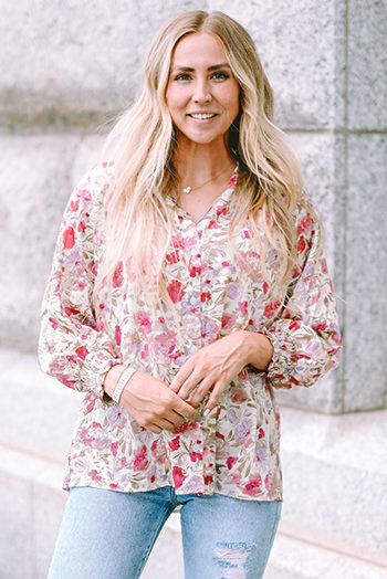 Floral Print Buttoned Puff Sleeves Shirt