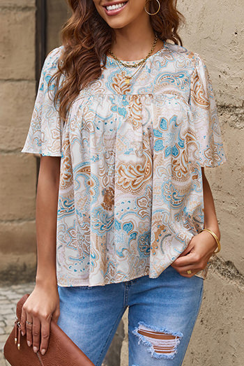 Multicolor Paisley Print Wide Sleeves Loose Blouse