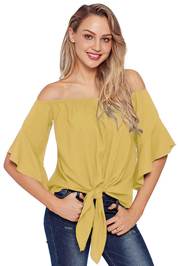 Yellow Off The Shoulder Knot Front Top