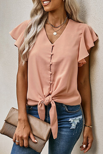 Apricot Forever Tonight Button Tie Top