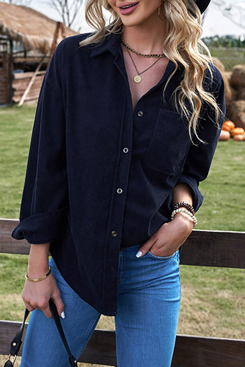 Dark Blue Corduroy Button Pocket Shirt