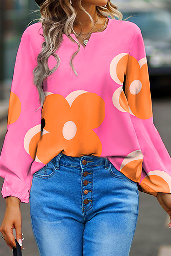 Bonbon Floral Print Notched V Neck Blouse