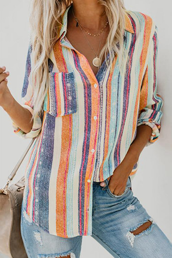 Orange Sweet Enough Striped Button Down Top