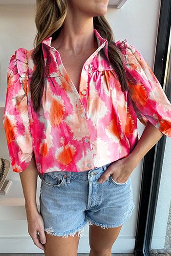 Multicolour Abstract Print Frilly Trim Half Sleeve Shirt