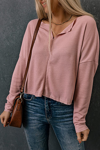 Pink Notch Collar Lightweight Knit Crop Top