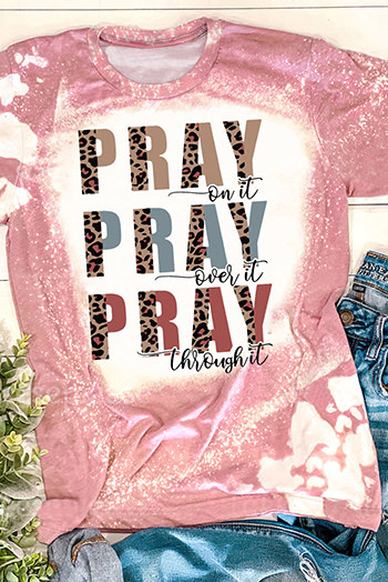 Pink PRAY Leopard Tie Dye Short Sleeve Graphic Tee