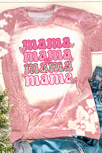 Pink mama Leopard Heart Bleached Graphic T Shirt