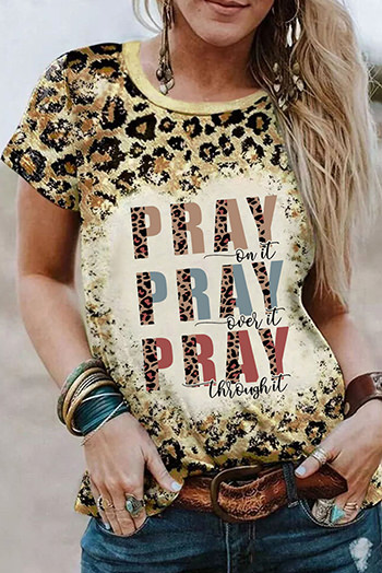 Leopard PRAY Print Bleached T Shirt