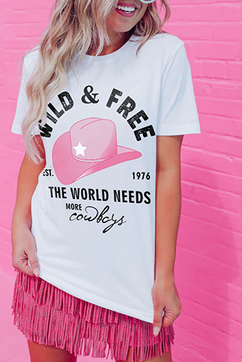 White WILD and FREE Cowboys Fashion Graphic Tee