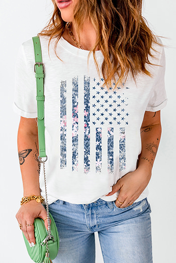 White Floral American Flag Pint Short Sleeve Graphic Tee