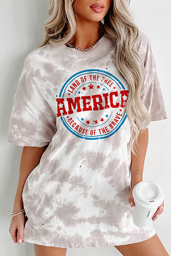 White Oversized Tie Dye AMERICA Graphic T Shirt with Distressing