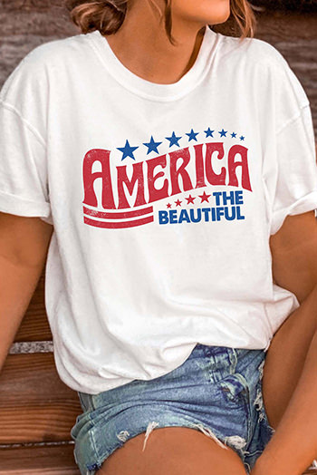 White AMERICA THE BEAUTIFUL Star Print Graphic T Shirt