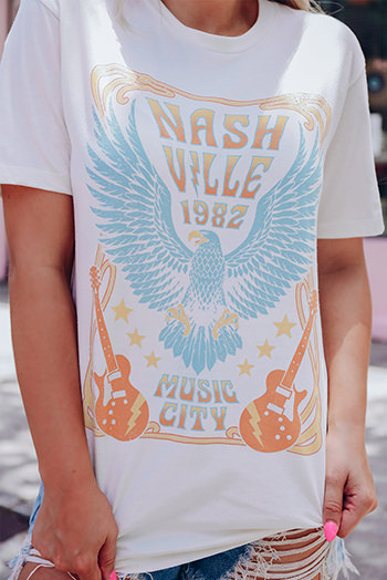 White NASHVILLE 1982 Eagle Graphic Print Casual T Shirt