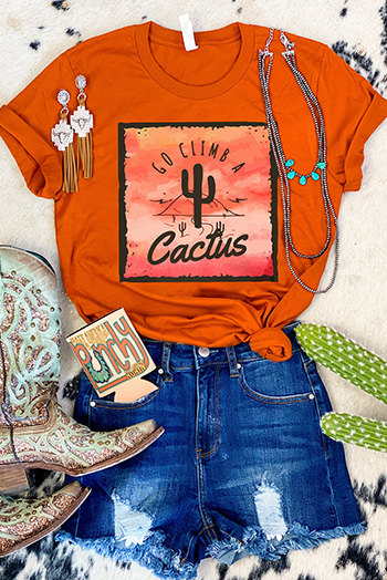 Orange GO CLIMB A Cactus Western Graphic Print Tee