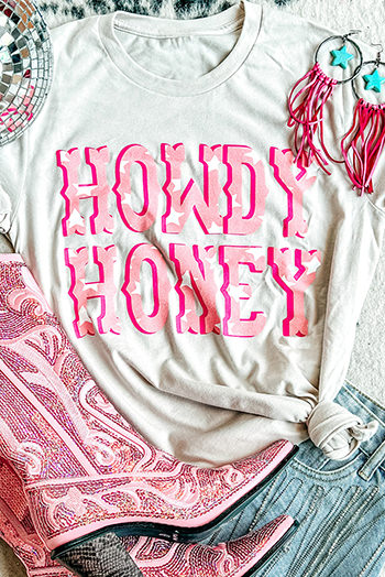 White HOWDY HONEY Star Graphic Print Short Sleeve T Shirt