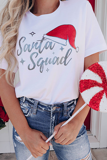 White Santa Squad Graphic Print Short Sleeve T Shirt