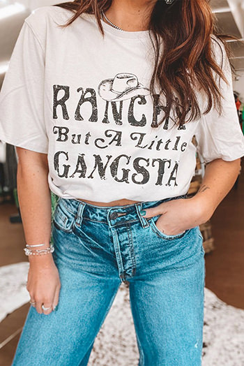 White Western Slogan Letter Print Short Sleeve T Shirt