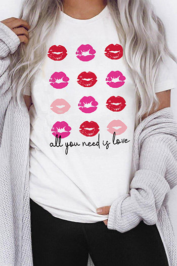 White All You Need Is Love Valentines Kisses Graphic Tee