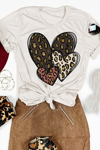 White Leopard Heart Shaped Print Short Sleeve Graphic Tee