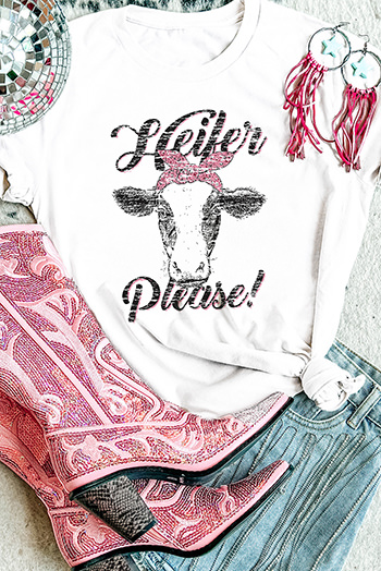 White Heifer Please Cute Graphic Print T Shirt