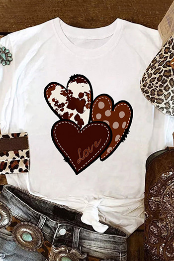 White Valentine's Western Fashion Day Heart Print T Shirt