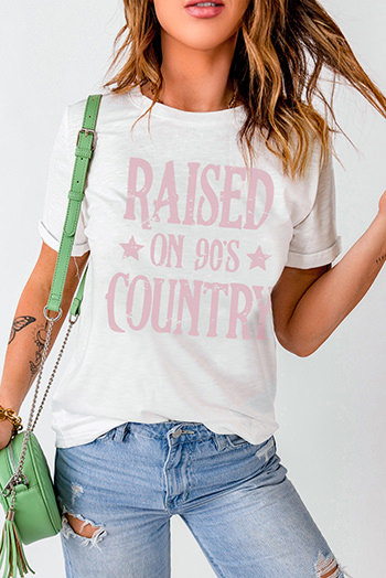 White Raised on 90s Country Letter Graphic Tee