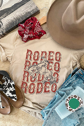 Khaki Western RODEO Graphic Print Crew Neck T Shirt