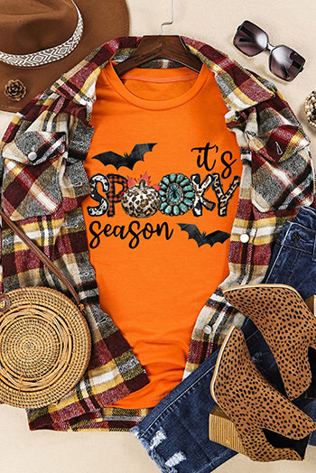 Orange It's Spooky Season Graphic Print Short Sleeve T Shirt