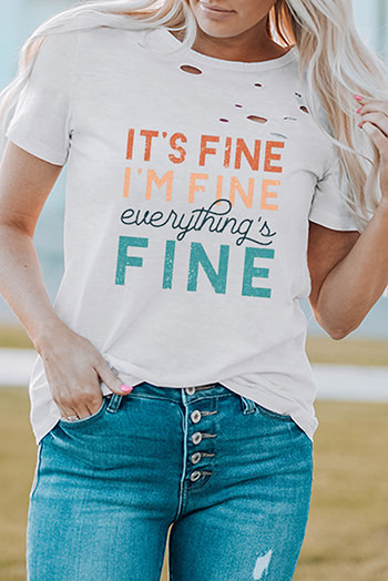 White Everything Is Fine Graphic Distressed T Shirt