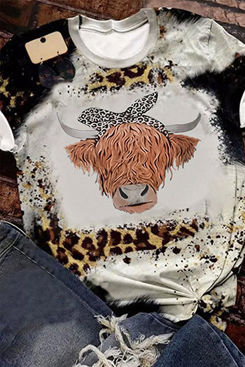 Leopard Western Cow Head Print Short Sleeve Tee