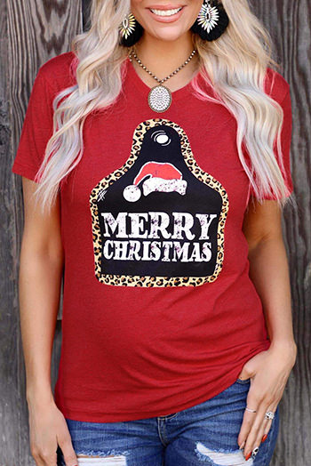 Red MERRY CHRISTMAS Leopard Frame Graphic Tee